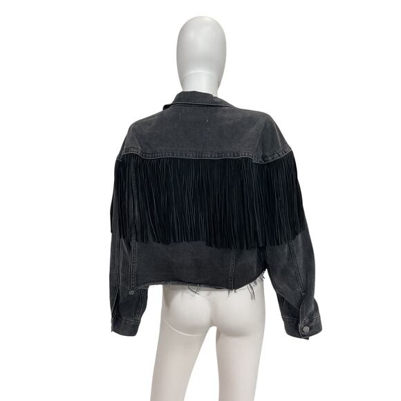 Grlfrnd 'Freya' Black Cotton Denim Jacket Size L - Picture 3 of 5